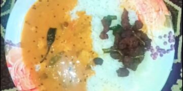 Steam rice with khatidal & talava gosht